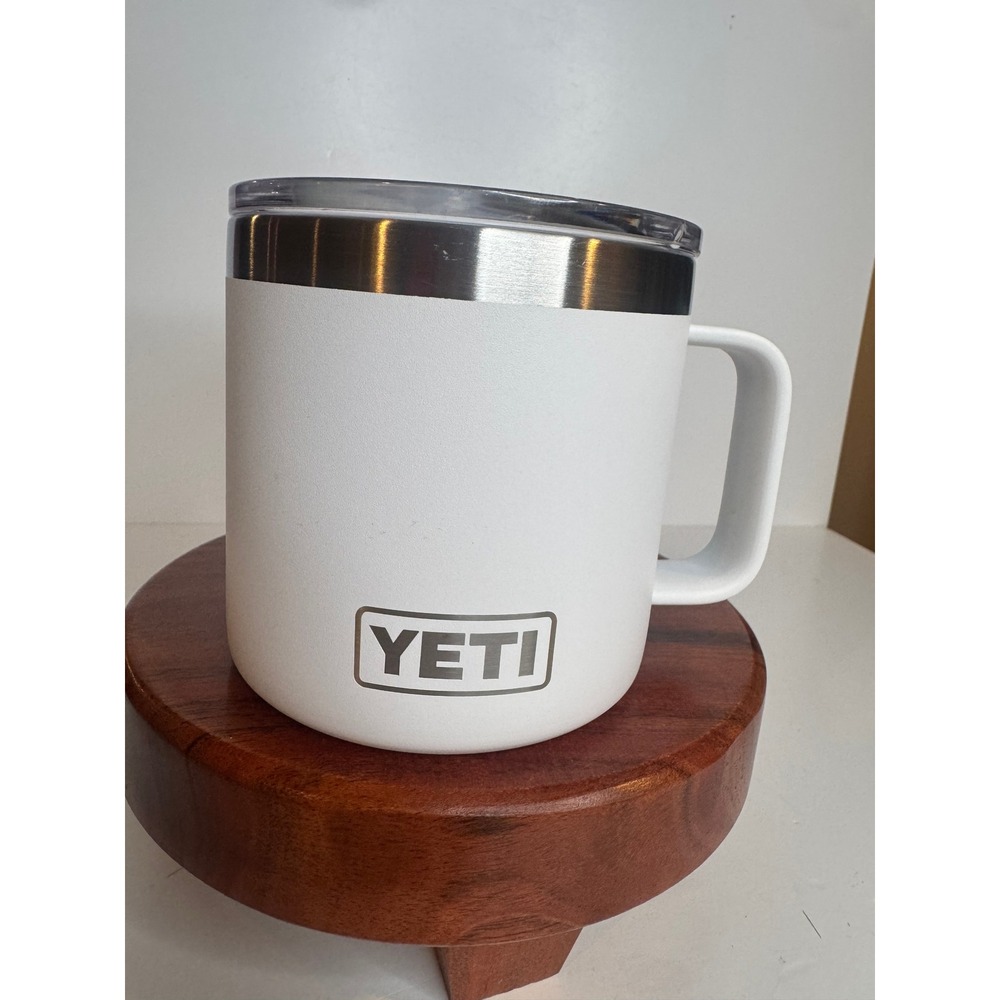 YETI Rambler 14 oz Mug White Stainless Steel Insulated Travel Coffee Mug Lid